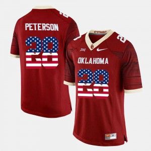 For Men's OU Sooners #28 Adrian Peterson Crimson US Flag Fashion Jersey 642610-203