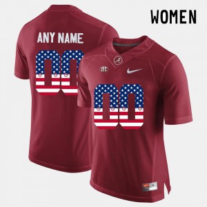 For Women Alabama Roll Tide #00 Crimson US Flag Fashion Custom Jersey 447869-523