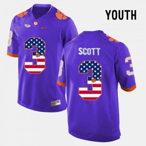 Youth Clemson University #3 Artavis Scott Purple US Flag Fashion Jersey 581043-530
