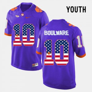 Youth(Kids) Clemson National Championship #10 Ben Boulware Purple US Flag Fashion Jersey 287345-823