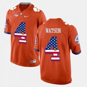 For Men's Clemson University #4 DeShaun Watson Orange US Flag Fashion Jersey 468709-325