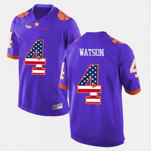 Men's Clemson National Championship #4 DeShaun Watson Purple US Flag Fashion Jersey 668083-249