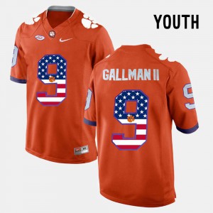 Youth Clemson National Championship #9 Wayne Gallman II Orange US Flag Fashion Jersey 649209-327
