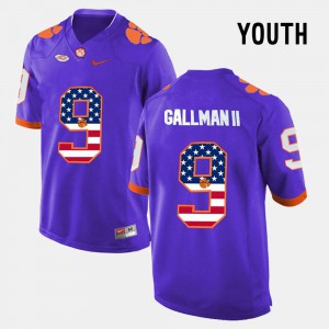 Youth(Kids) Clemson University #9 Wayne Gallman II Purple US Flag Fashion Jersey 248907-791