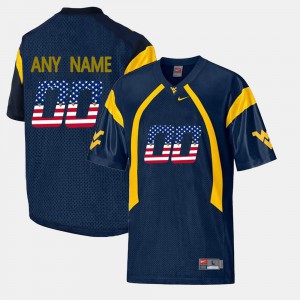 For Men West Virginia Mountaineers #00 Navy Blue US Flag Fashion Customized Jersey 738295-832