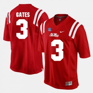 Mens Ole Miss #3 DeMarquis Gates Red Alumni Football Game Jersey 309297-707