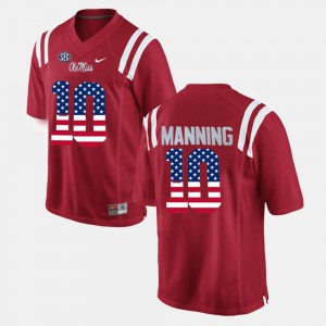 Mens Ole Miss Rebels #10 Eli Manning Red US Flag Fashion Jersey 601376-776