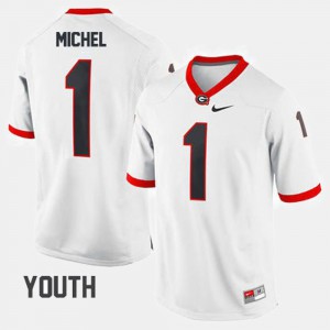 Youth(Kids) UGA #1 Sony Michel White College Football Jersey 486035-218
