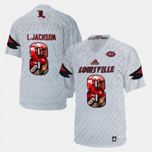 For Men's Louisville Cardinal #8 Lamar Johnson White Player Pictorial Jersey 618998-365