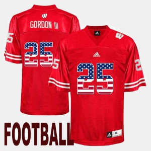 For Men Wisconsin Badgers #25 Melvin Gordon III Red US Flag Fashion Jersey 951655-420
