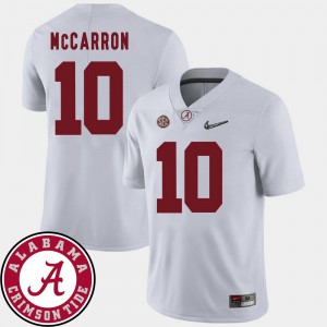 Men's Alabama Crimson Tide #10 AJ McCarron White College Football 2018 SEC Patch Jersey 145509-192
