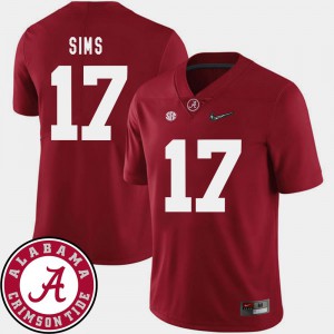 Mens Roll Tide #17 Cam Sims Crimson College Football 2018 SEC Patch Jersey 908911-384