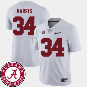 For Men University of Alabama #34 Damien Harris White College Football 2018 SEC Patch Jersey 158921-928