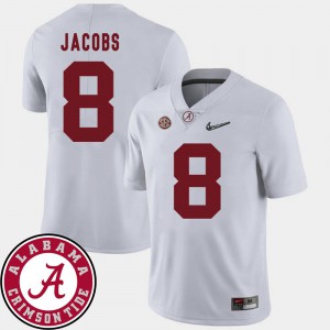For Men's University of Alabama #8 Josh Jacobs White College Football 2018 SEC Patch Jersey 264063-541