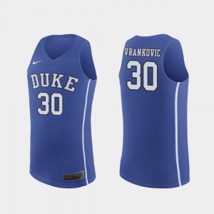 For Men's Duke University #30 Antonio Vrankovic Royal Authentic March Madness College Basketball Jersey 627451-282