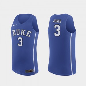 For Men's Blue Devils #3 Tre Jones Royal Authentic March Madness College Basketball Jersey 721929-820