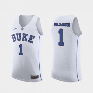For Men Duke Blue Devils #1 Zion Williamson White Authentic March Madness College Basketball Jersey 381795-856