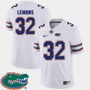 For Men's Florida Gators #32 Adarius Lemons White College Football 2018 SEC Jersey 549655-305
