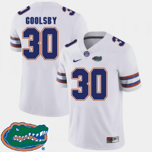For Men's Florida Gator #30 DeAndre Goolsby White College Football 2018 SEC Jersey 331584-427