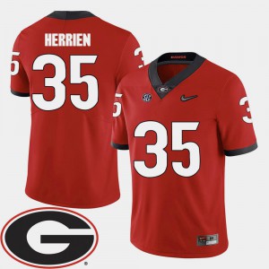 Men Georgia Bulldogs #35 Brian Herrien Red College Football 2018 SEC Patch Jersey 263940-259