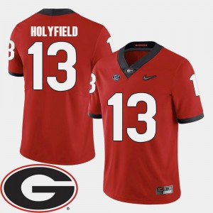 For Men's Georgia Bulldogs #13 Elijah Holyfield Red College Football 2018 SEC Patch Jersey 427810-287