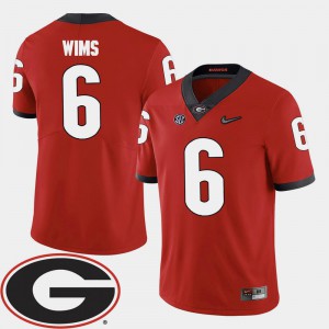 Mens Georgia Bulldogs #6 Javon Wims Red College Football 2018 SEC Patch Jersey 161162-984
