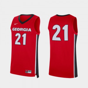 For Men's University of Georgia #21 Red Replica College Basketball Jersey 473662-314