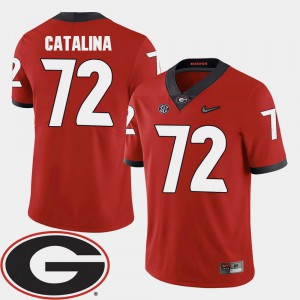 For Men UGA Bulldogs #72 Tyler Catalina Red College Football 2018 SEC Patch Jersey 399652-984