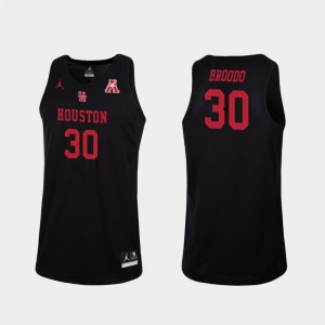 Men's University of Houston #30 Caleb Broodo Black Replica College Basketball Jersey 424135-938