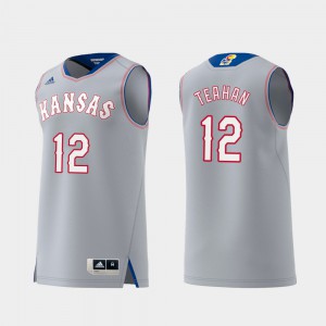 Men's University of Kansas #12 Chris Teahan Gray Replica Swingman College Basketball Jersey 568935-215