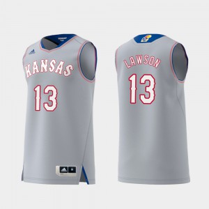 Men's Kansas #13 K.J. Lawson Gray Replica Swingman College Basketball Jersey 739197-256
