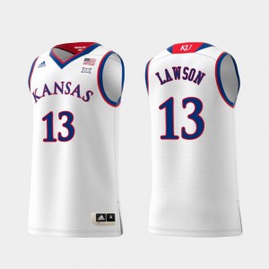 Mens Kansas #13 K.J. Lawson White Replica Swingman College Basketball Jersey 402354-634