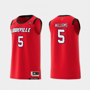 Men's UofL #5 Malik Williams Red Replica College Basketball Jersey 351836-294