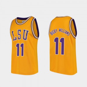 For Men's LSU #11 Kavell Bigby-Williams Gold Replica College Basketball Jersey 914232-891