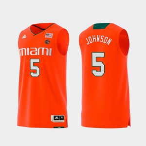 Men's Miami #5 Zach Johnson Orange Replica Swingman College Basketball Jersey 936693-764