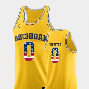 Men's University of Michigan #0 Brent Hibbitts Yellow USA Flag College Basketball Jersey 821405-736