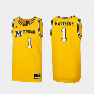 Mens Wolverines #1 Charles Matthews Maize Replica 1989 Throwback College Basketball Jersey 122281-641
