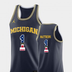For Men's Michigan #1 Charles Matthews Navy USA Flag College Basketball Jersey 243009-703