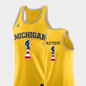 Mens U of M #1 Charles Matthews Yellow USA Flag College Basketball Jersey 623790-782