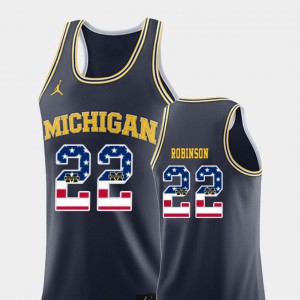 Men's Michigan Wolverines #22 Duncan Robinson Navy USA Flag College Basketball Jersey 555444-461