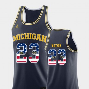 For Men's Michigan #23 Ibi Watson Navy USA Flag College Basketball Jersey 498604-756