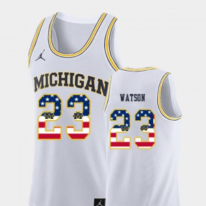 Mens University of Michigan #23 Ibi Watson White USA Flag College Basketball Jersey 874805-638