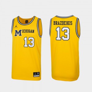 For Men's U of M #13 Ignas Brazdeikis Maize Replica 1989 Throwback College Basketball Jersey 232679-140