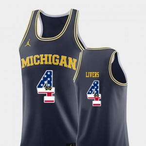 Men's Michigan #4 Isaiah Livers Navy USA Flag College Basketball Jersey 955770-548