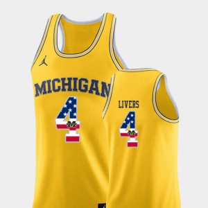 Mens U of M #4 Isaiah Livers Yellow USA Flag College Basketball Jersey 627018-637
