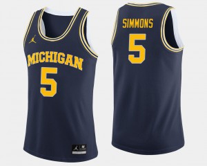 Men's Wolverines #5 Jaaron Simmons Navy College Basketball Jersey 587900-452