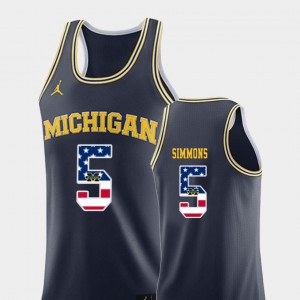 Mens Michigan #5 Jaaron Simmons Navy USA Flag College Basketball Jersey 430067-862