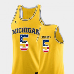 Mens Michigan #5 Jaaron Simmons Yellow USA Flag College Basketball Jersey 416071-564