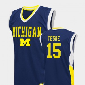 Men's University of Michigan #15 Jon Teske Blue Fadeaway College Basketball Jersey 412898-294