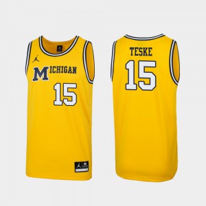 Men Wolverines #15 Jon Teske Maize Replica 1989 Throwback College Basketball Jersey 232140-341